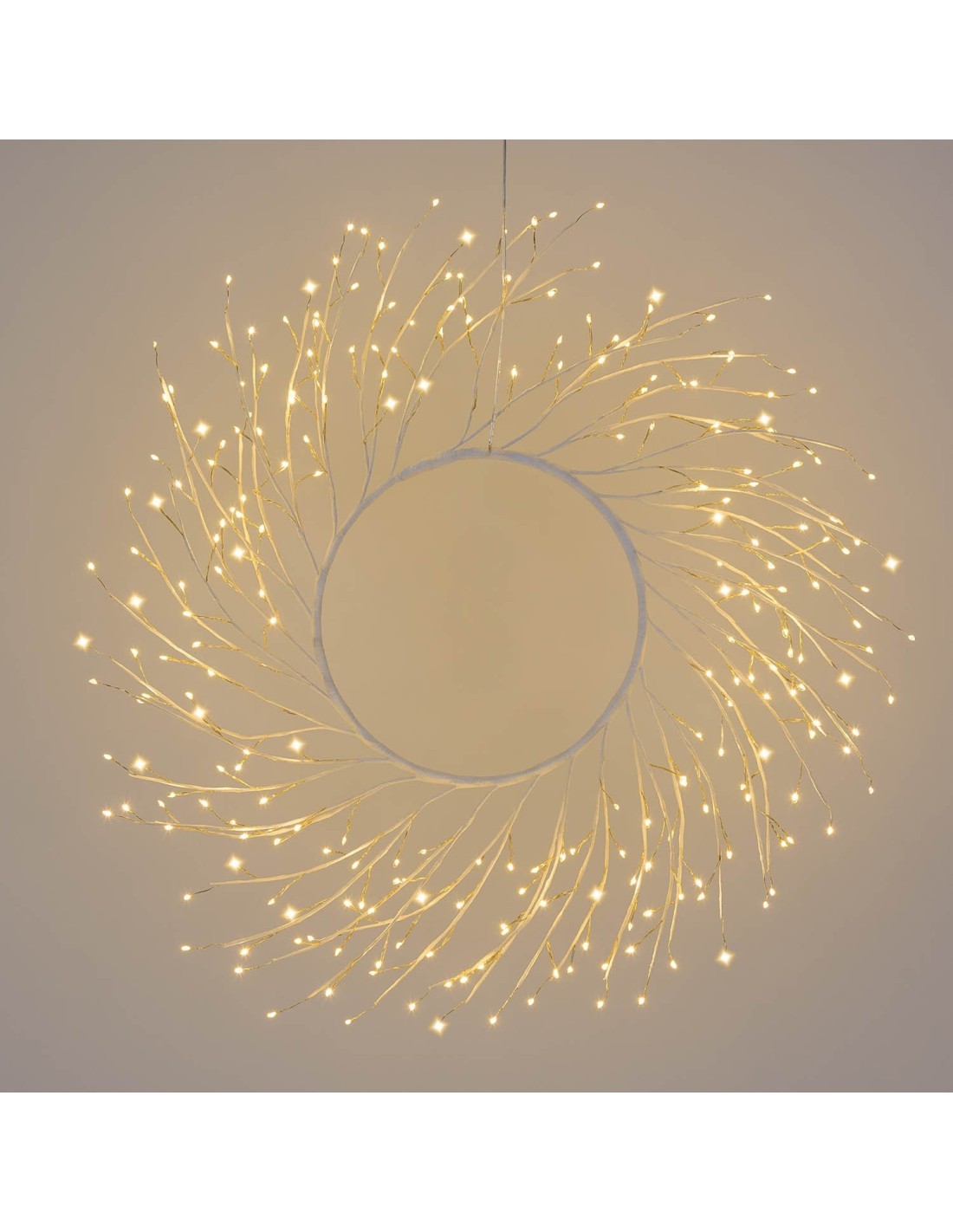 Corona di Natale Tiglio Bianco ø60cm, 260 MicroLED Bianco Caldo, FlashLED Diamond, Appendibile o da Appoggio