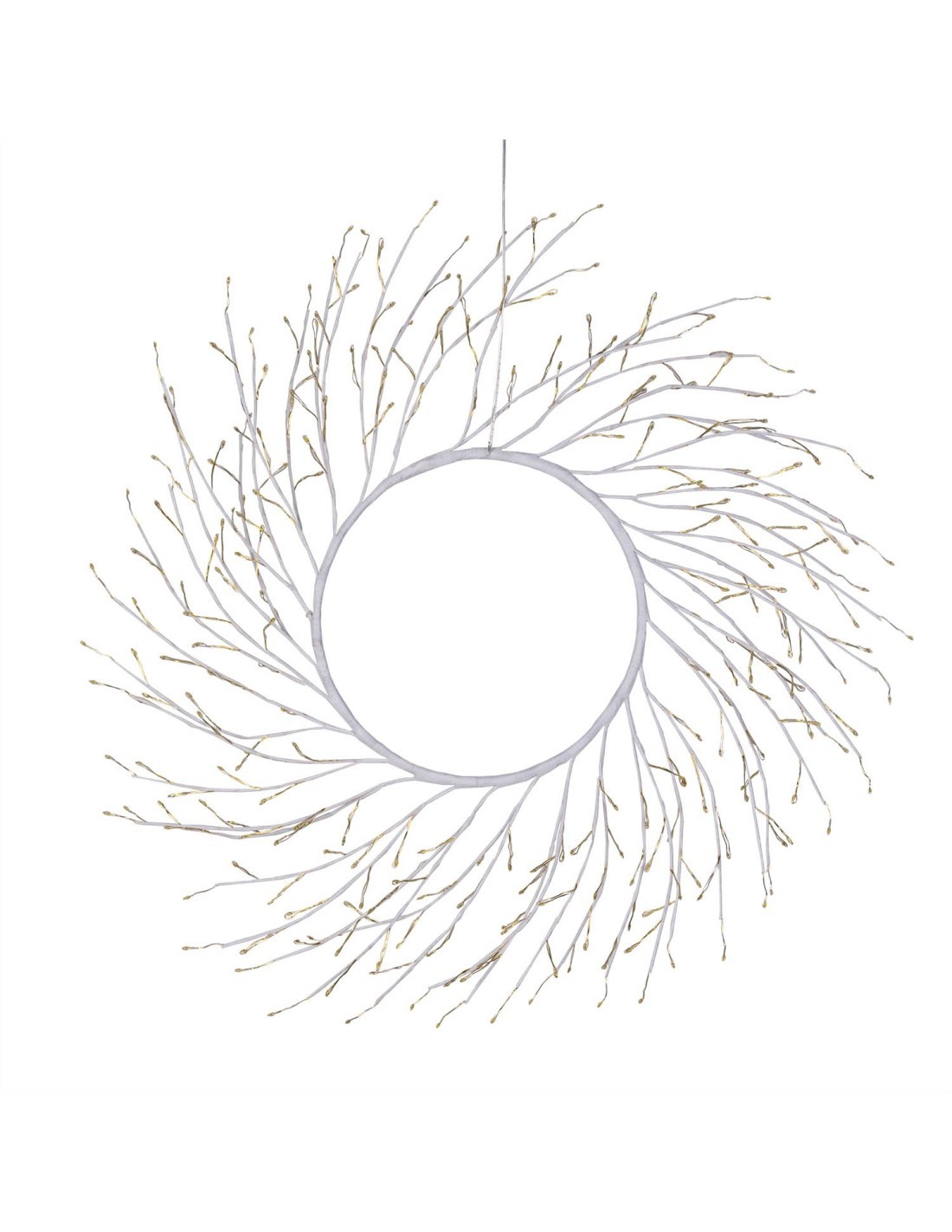 Corona di Natale Tiglio Bianco ø60cm, 260 MicroLED Bianco Caldo, FlashLED Diamond, Appendibile o da Appoggio