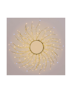 Corona di Natale Tiglio Champagne ø45cm, 160 MicroLED Bianco Caldo e Bianco, FlashLED Diamond, Appendibile o da Appoggio
