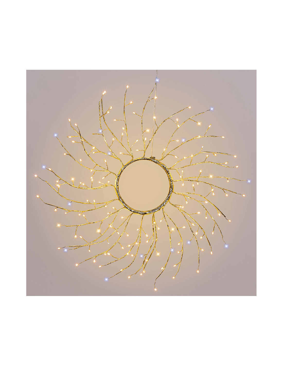Corona di Natale Tiglio Champagne ø45cm, 160 MicroLED Bianco Caldo e Bianco, FlashLED Diamond, Appendibile o da Appoggio