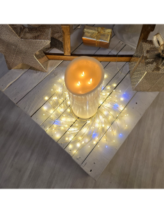 Corona di Natale Tiglio Champagne ø45cm, 160 MicroLED Bianco Caldo e Bianco, FlashLED Diamond, Appendibile o da Appoggio