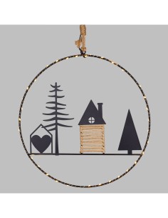 Decorazione di Natale MPK Ring ø35cm, Mix2 Soggetti in Metallo Nero, MicroLED Bianco Caldo, Timer 8h, Batteria