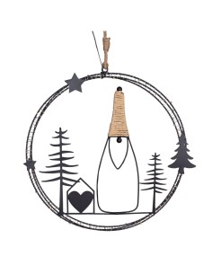 Decorazione di Natale MPK Ring ø35cm, Mix2 Soggetti in Metallo Nero, MicroLED Bianco Caldo, Timer 8h, Batteria