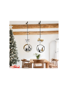 Decorazione di Natale MPK Ring ø25cm, Mix2 Soggetti in Metallo Nero, MicroLED Bianco Caldo, Timer 8h, Batteria