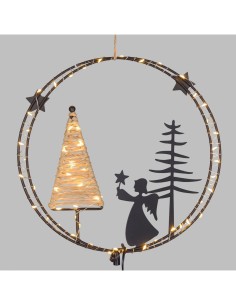 Decorazione di Natale MPK Ring ø25cm, Mix2 Soggetti in Metallo Nero, MicroLED Bianco Caldo, Timer 8h, Batteria