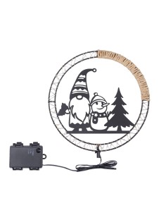 Decorazione di Natale MPK Ring ø25cm, Mix2 Soggetti in Metallo Nero, MicroLED Bianco Caldo, Timer 8h, Batteria