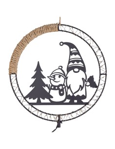 Decorazione di Natale MPK Ring ø25cm, Mix2 Soggetti in Metallo Nero, MicroLED Bianco Caldo, Timer 8h, Batteria