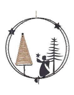 Decorazione di Natale MPK Ring ø25cm, Mix2 Soggetti in Metallo Nero, MicroLED Bianco Caldo, Timer 8h, Batteria