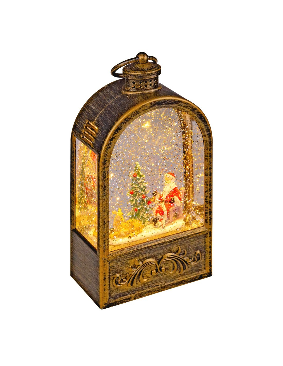 Lanterna di Natale Arc Brunita Glitter LED H24cm, LED Bianco Caldo, Musica Natalizia, Batteria o Trasformatore