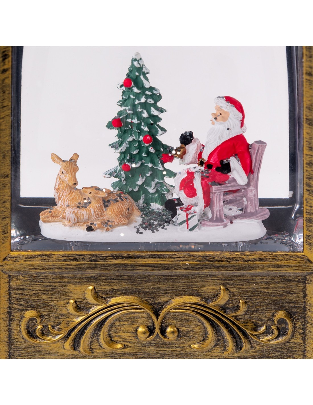 Lanterna di Natale Arc Brunita Glitter LED H24cm, LED Bianco Caldo, Musica Natalizia, Batteria o Trasformatore