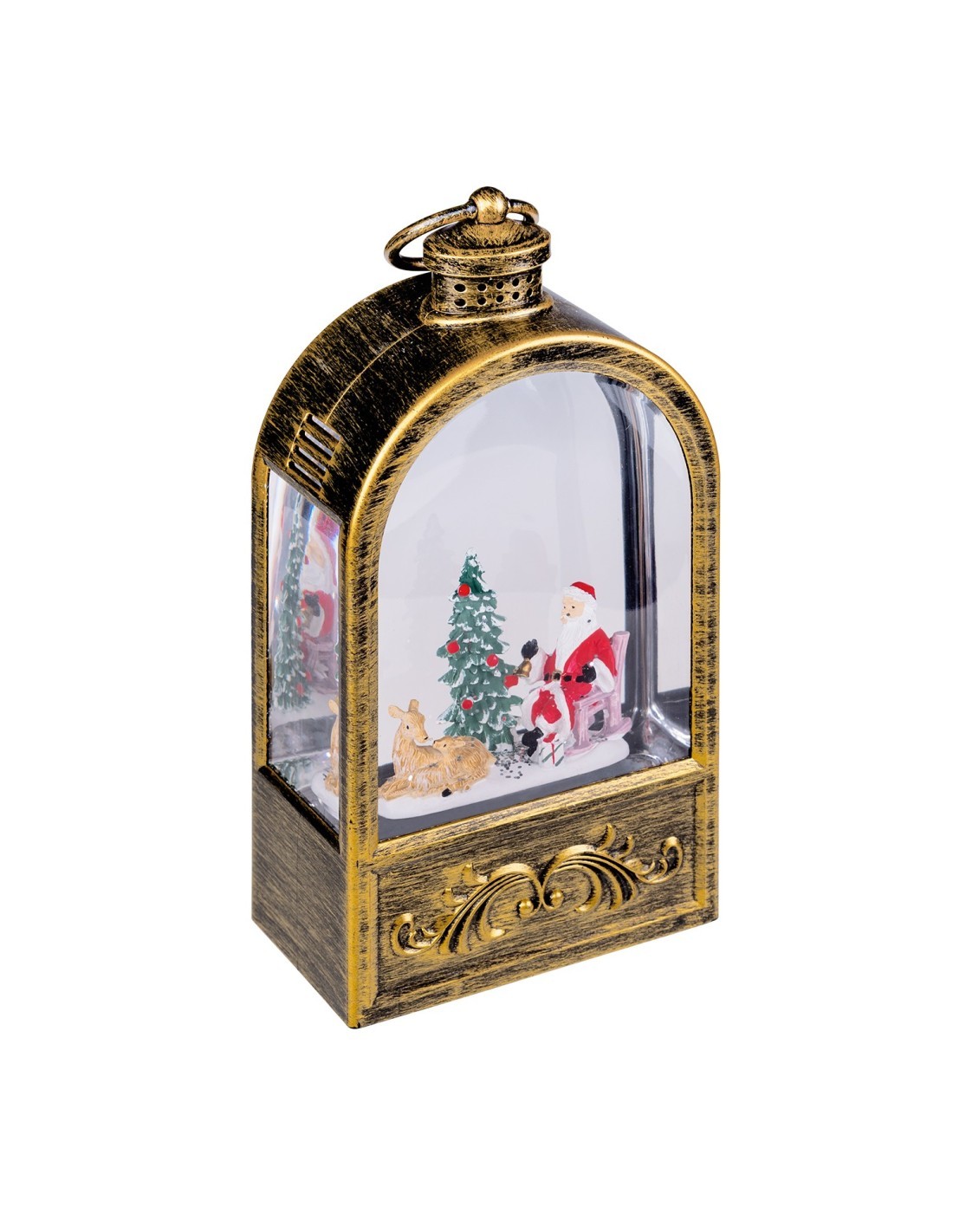 Lanterna di Natale Arc Brunita Glitter LED H24cm, LED Bianco Caldo, Musica Natalizia, Batteria o Trasformatore