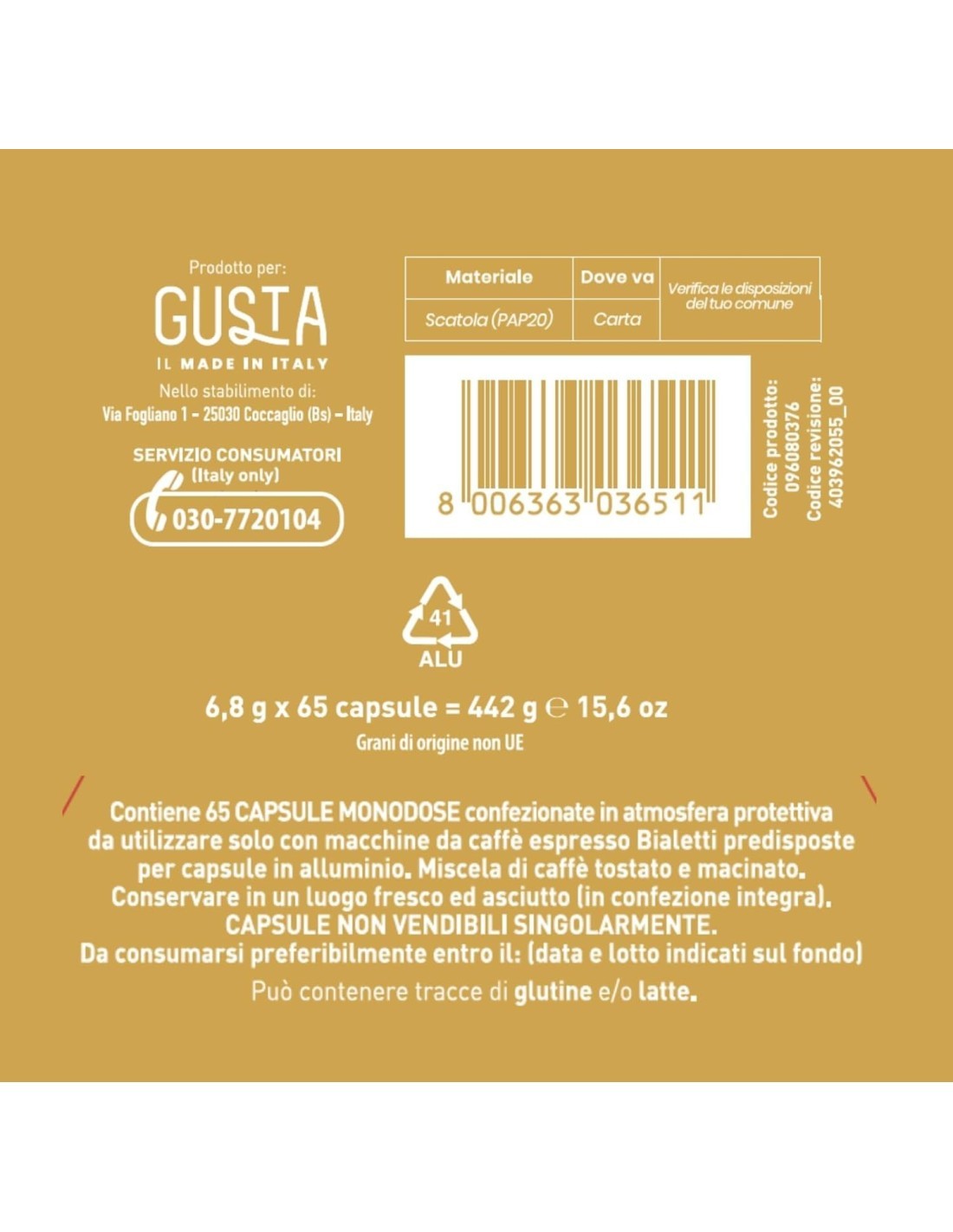 GUSTA CLASSICO 65 CAPSULE su TreG Ingrosso