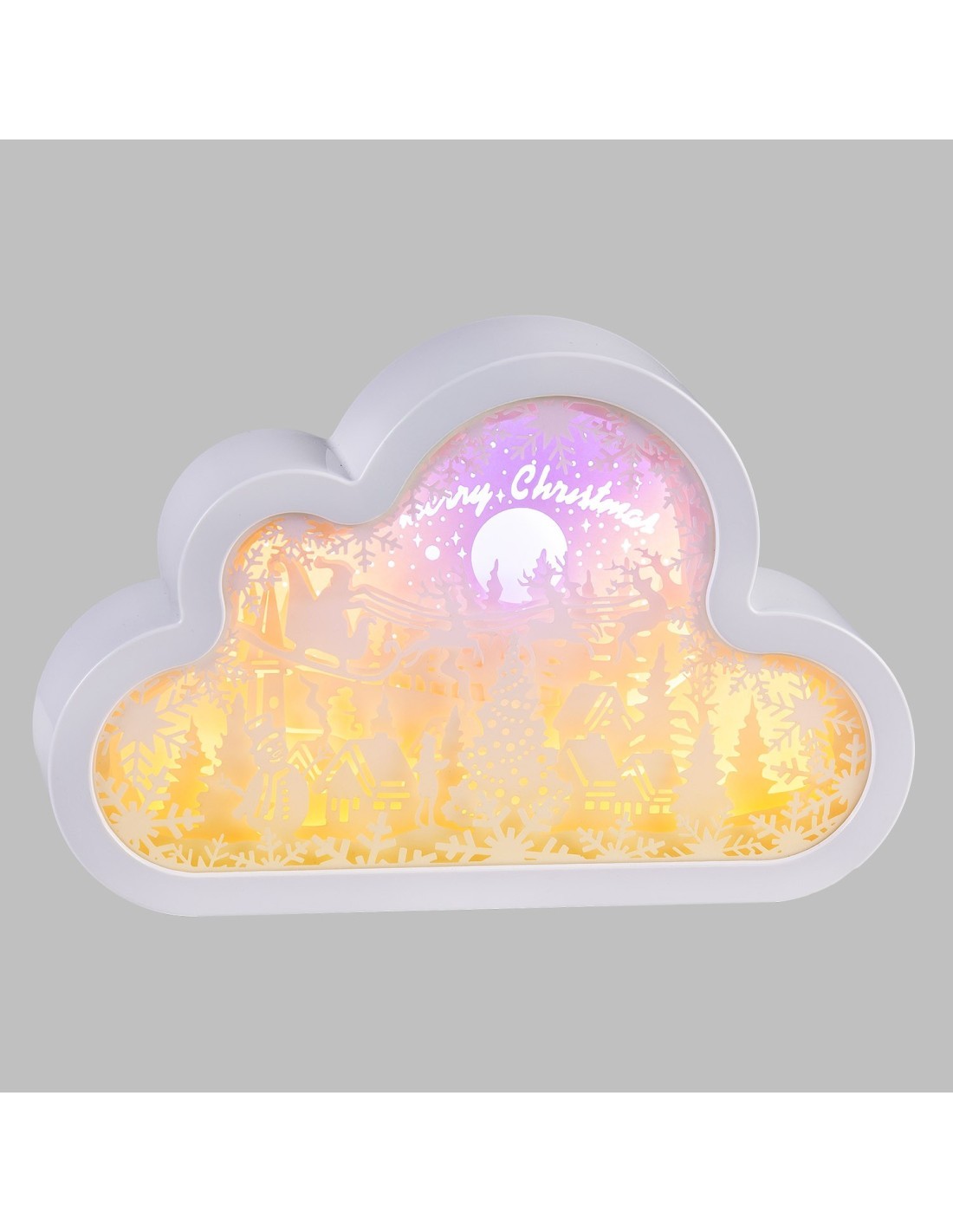 Decorazione di Natale Papercut Silhouette Nuvola 20cm, Mix3 Modelli, LED Bianco Caldo e Blu, Timer 6h, Batteria ASSORTITO