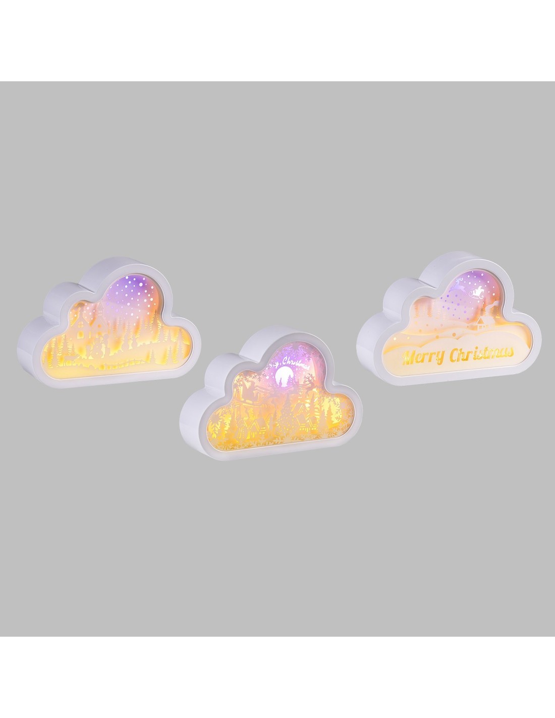 Decorazione di Natale Papercut Silhouette Nuvola 20cm, Mix3 Modelli, LED Bianco Caldo e Blu, Timer 6h, Batteria ASSORTITO