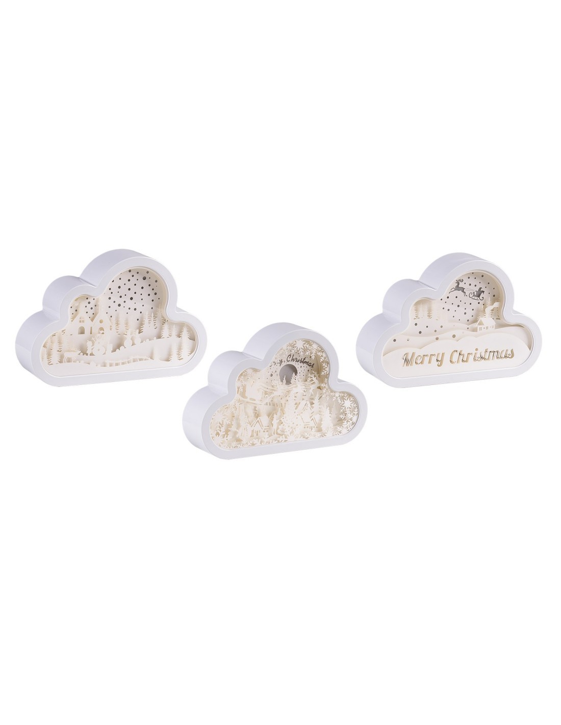 Decorazione di Natale Papercut Silhouette Nuvola 20cm, Mix3 Modelli, LED Bianco Caldo e Blu, Timer 6h, Batteria ASSORTITO