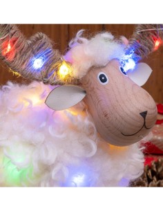 Pecorenna di Natale H23cm, 32 MicroLED Dual Color Bianco Caldo e Multi, 8 Giochi di Luce, Timer 6h, Legno Naturale