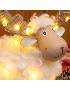 Pecorenna di Natale H23cm, 32 MicroLED Dual Color Bianco Caldo e Multi, 8 Giochi di Luce, Timer 6h, Legno Naturale