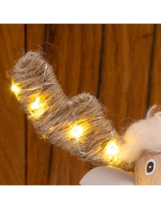 Pecorenna di Natale H23cm, 32 MicroLED Dual Color Bianco Caldo e Multi, 8 Giochi di Luce, Timer 6h, Legno Naturale