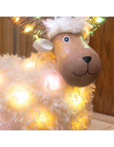 Pecorenna di Natale H31cm, 50 MicroLED Dual Color Bianco Caldo e Multi, 9 Giochi di Luce, Timer 8h, Struttura in Legno