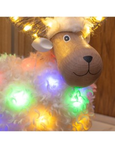 Pecorenna di Natale H31cm, 50 MicroLED Dual Color Bianco Caldo e Multi, 9 Giochi di Luce, Timer 8h, Struttura in Legno