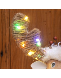 Pecorenna di Natale H31cm, 50 MicroLED Dual Color Bianco Caldo e Multi, 9 Giochi di Luce, Timer 8h, Struttura in Legno