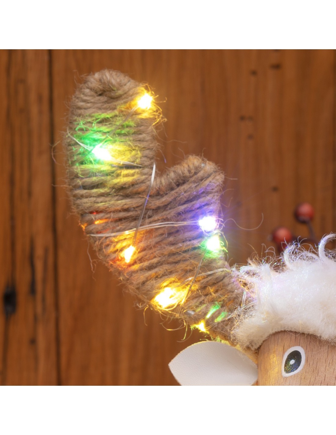 Pecorenna di Natale H31cm, 50 MicroLED Dual Color Bianco Caldo e Multi, 9 Giochi di Luce, Timer 8h, Struttura in Legno