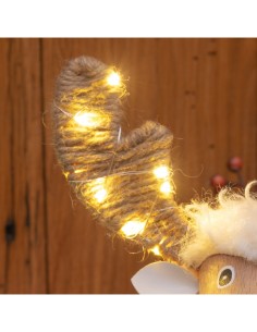 Pecorenna di Natale H31cm, 50 MicroLED Dual Color Bianco Caldo e Multi, 9 Giochi di Luce, Timer 8h, Struttura in Legno