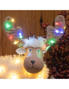 Pecorenna di Natale H31cm, 50 MicroLED Dual Color Bianco Caldo e Multi, 9 Giochi di Luce, Timer 8h, Struttura in Legno