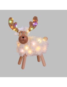 Pecorenna di Natale H31cm, 50 MicroLED Dual Color Bianco Caldo e Multi, 9 Giochi di Luce, Timer 8h, Struttura in Legno