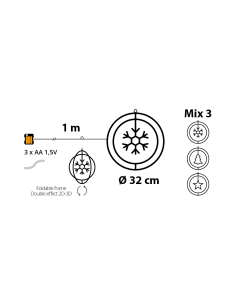 Decorazione di Natale ø32cm PGS Crystal, Mix3 Soggetti Stella Fiocco Albero, MicroLED Bianco Caldo, Timer 8h, Batteria ASSORTITO 2