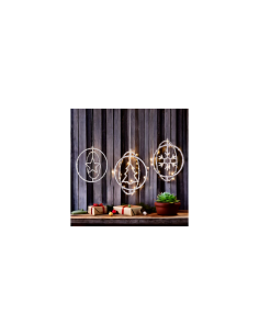 Decorazione di Natale ø32cm PGS Crystal, Mix3 Soggetti Stella Fiocco Albero, MicroLED Bianco Caldo, Timer 8h, Batteria ASSORTITO