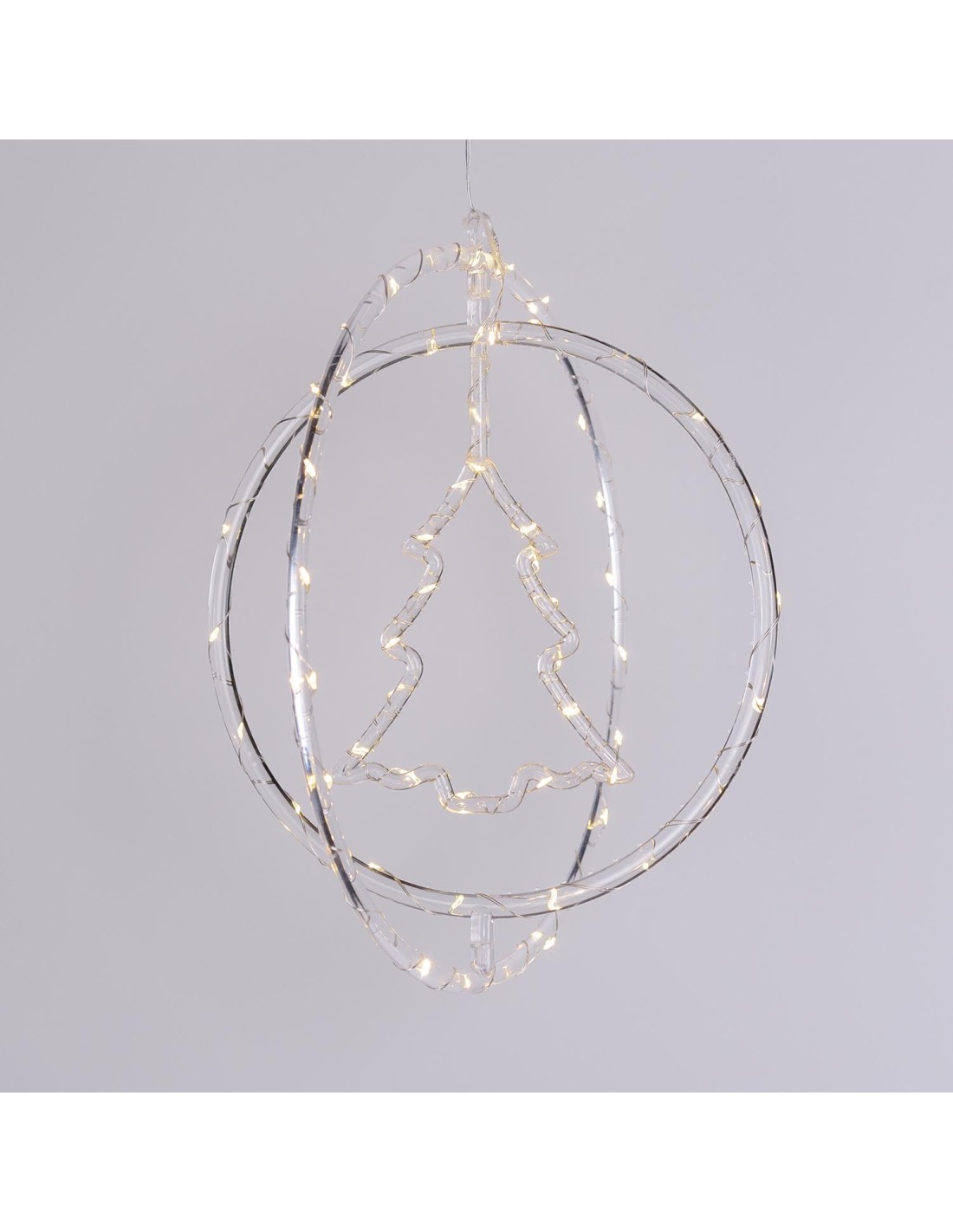 Decorazione di Natale ø32cm PGS Crystal, Mix3 Soggetti Stella Fiocco Albero, MicroLED Bianco Caldo, Timer 8h, Batteria ASSORTITO