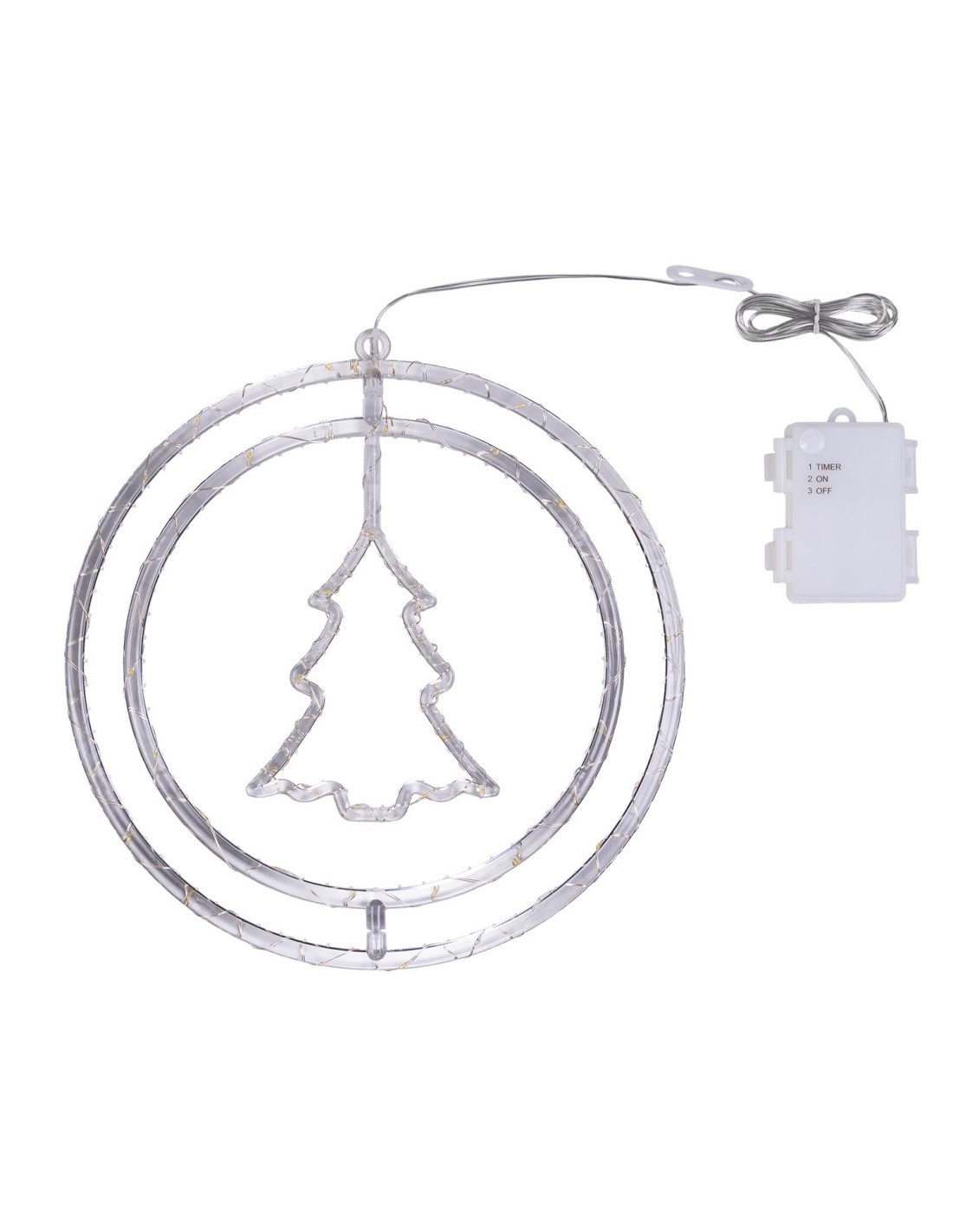 Decorazione di Natale ø32cm PGS Crystal, Mix3 Soggetti Stella Fiocco Albero, MicroLED Bianco Caldo, Timer 8h, Batteria ASSORTITO