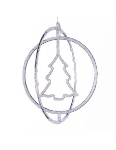 Decorazione di Natale ø32cm PGS Crystal, Mix3 Soggetti Stella Fiocco Albero, MicroLED Bianco Caldo, Timer 8h, Batteria ASSORTITO