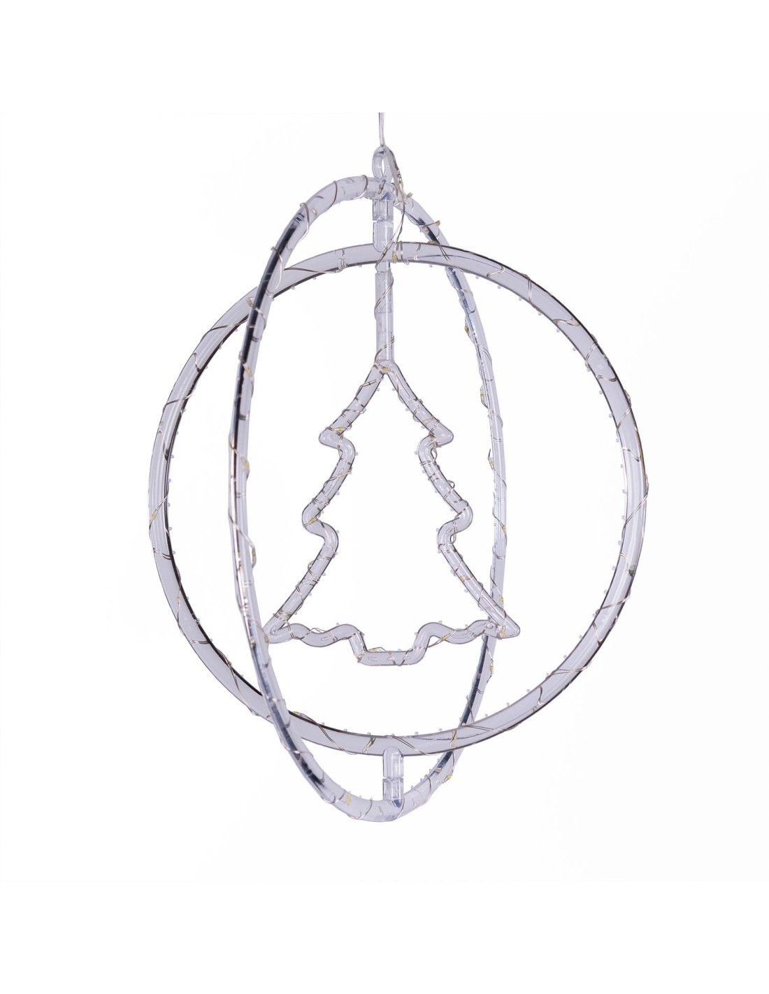 Decorazione di Natale ø32cm PGS Crystal, Mix3 Soggetti Stella Fiocco Albero, MicroLED Bianco Caldo, Timer 8h, Batteria ASSORTITO