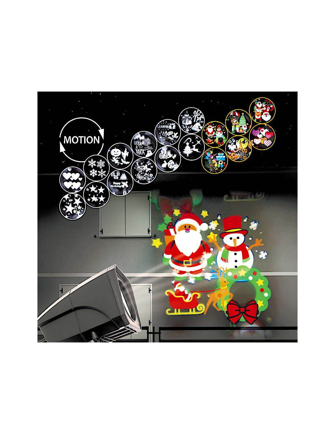 Proiettore Garden LED Oscar, 12 Soggetti Intercambiabili, Effetto Rotante, 4x3W LED Bianco, Esterno, Ø12m a 15m