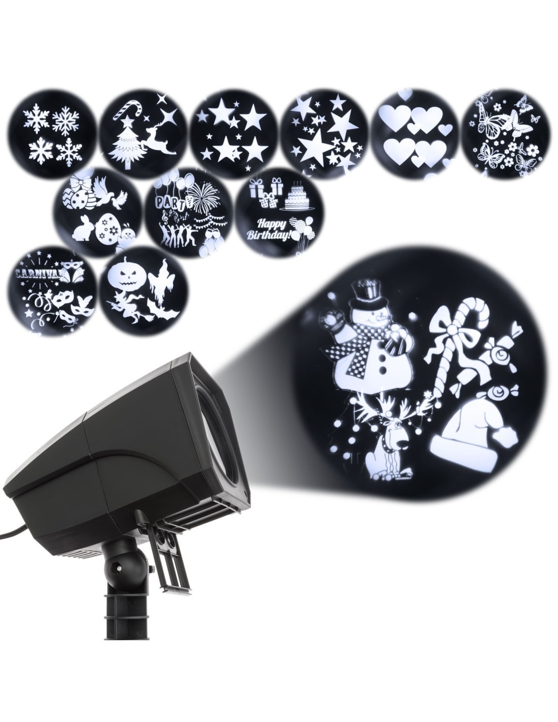 Proiettore Garden LED Oscar, 12 Soggetti Intercambiabili, Effetto Rotante, 4x3W LED Bianco, Esterno, Ø12m a 15m