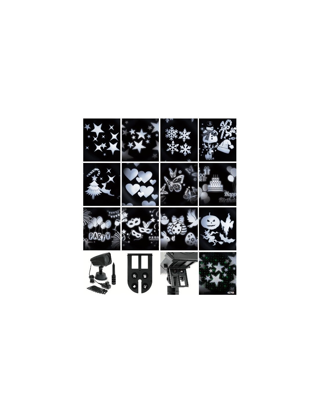 Proiettore Garden LED Oscar, 12 Soggetti Intercambiabili, Effetto Rotante, 4x3W LED Bianco, Esterno, Ø12m a 15m