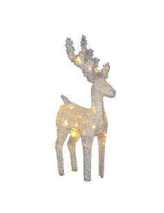 Renna di Natale 3D H45cm, Tessuto Bianco Iridescente, 20 LED Bianco Caldo SuperBright, Timer 8h, Batteria