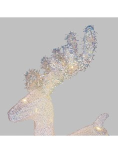 Renna di Natale 3D H45cm, Tessuto Bianco Iridescente, 20 LED Bianco Caldo SuperBright, Timer 8h, Batteria