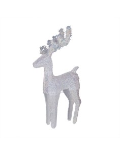 Renna di Natale 3D H45cm, Tessuto Bianco Iridescente, 20 LED Bianco Caldo SuperBright, Timer 8h, Batteria