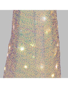 Set 3 Coni di Natale IWR 3D H80-60-40cm, Tessuto Bianco Iridescente, 120 LED Bianco Caldo, Timer 8h, Batteria