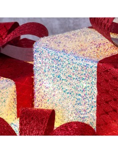 Set 3 Pacchi Regalo di Natale IWR 3D 25-20-15cm, Tessuto Bianco Iridescente, 60 LED Bianco Caldo, Timer 8h, Batteria