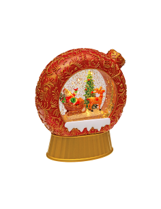 Sfera di Natale Piatta Glitter LED H20cm, Rosso Antico Oro, Effetto Acqua in Movimento, Musica 8 Brani, Batteria o Trasformatore