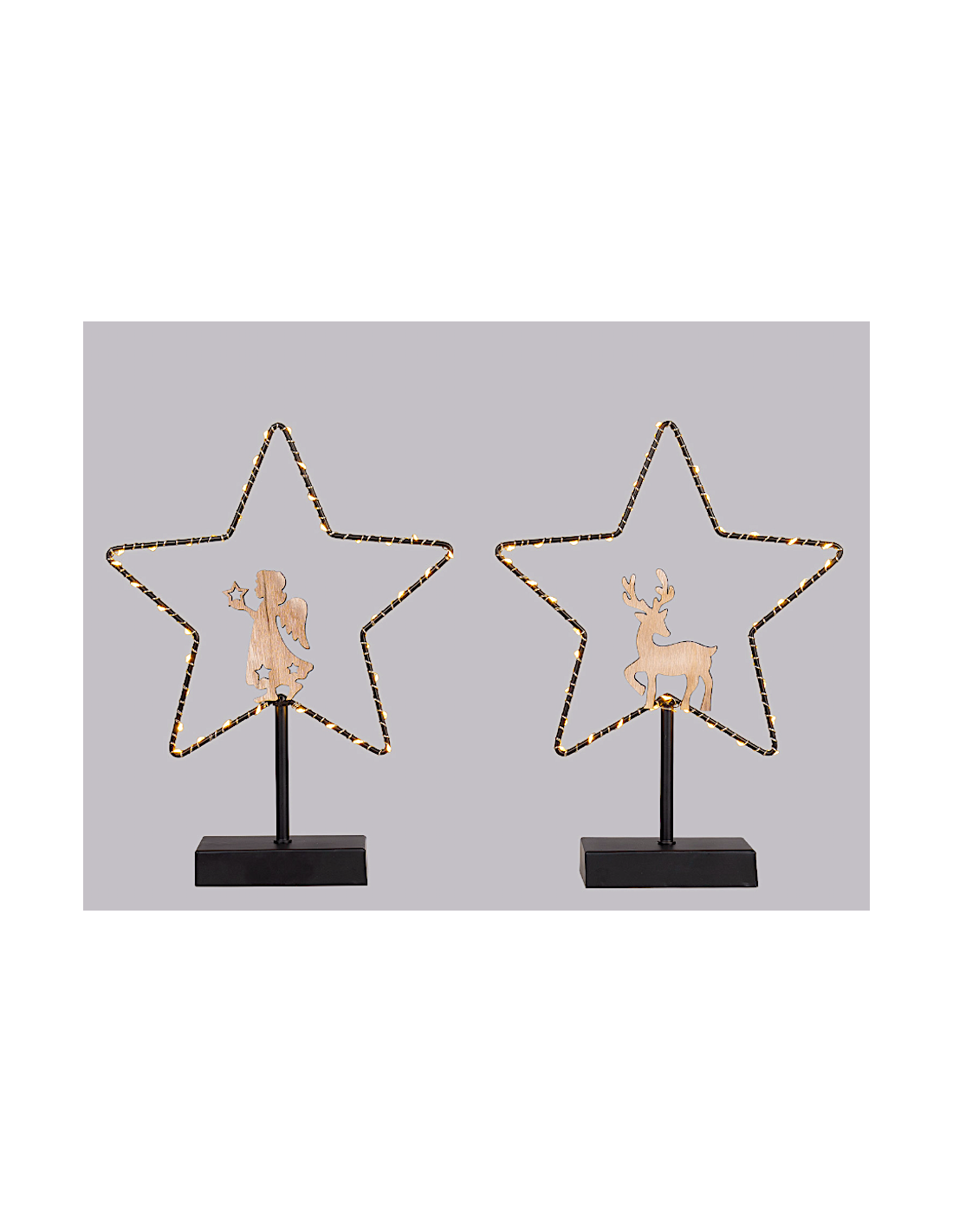 Stella di Natale MPK con Base H32cm, Mix2 Modelli Angelo o Renna, MicroLED Bianco Caldo, Timer 8h, Batteria