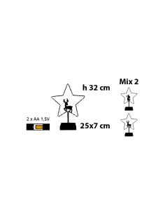 Stella di Natale MPK con Base H32cm, Mix2 Modelli Angelo o Renna, MicroLED Bianco Caldo, Timer 8h, Batteria 2