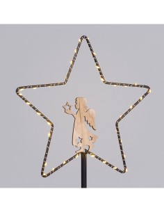 Stella di Natale MPK con Base H32cm, Mix2 Modelli Angelo o Renna, MicroLED Bianco Caldo, Timer 8h, Batteria