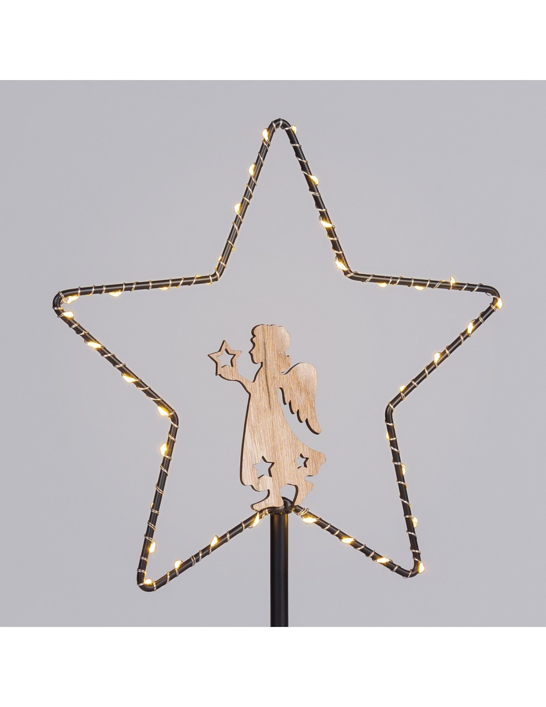 Stella di Natale MPK con Base H32cm, Mix2 Modelli Angelo o Renna, MicroLED Bianco Caldo, Timer 8h, Batteria