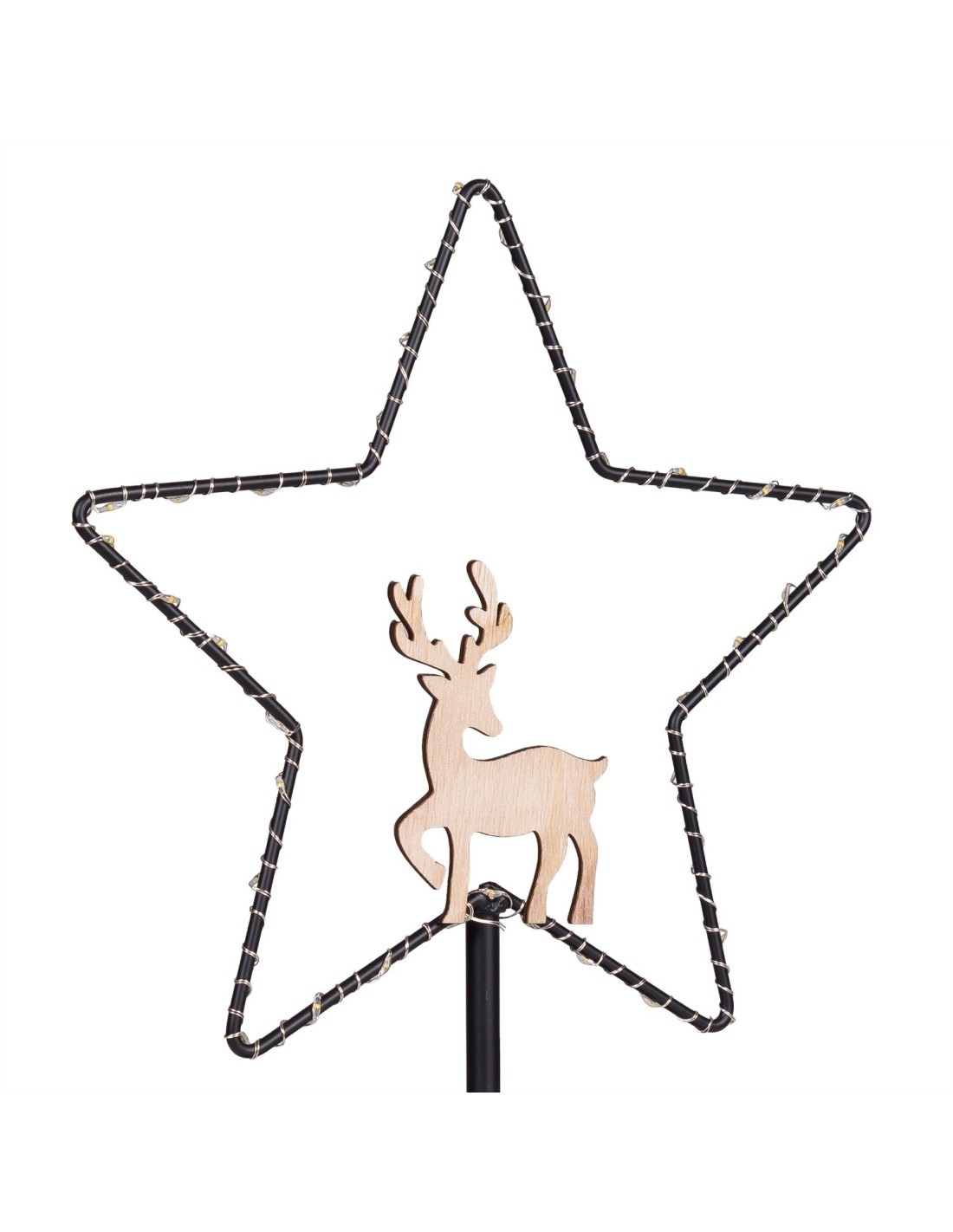 Stella di Natale MPK con Base H32cm, Mix2 Modelli Angelo o Renna, MicroLED Bianco Caldo, Timer 8h, Batteria