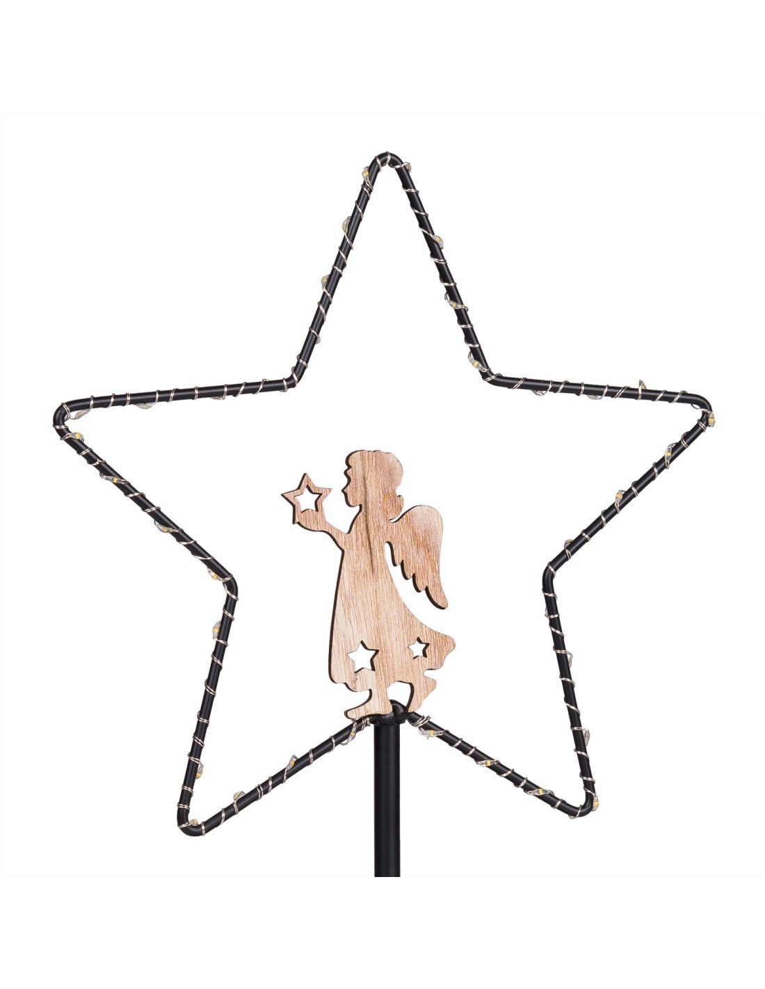 Stella di Natale MPK con Base H32cm, Mix2 Modelli Angelo o Renna, MicroLED Bianco Caldo, Timer 8h, Batteria